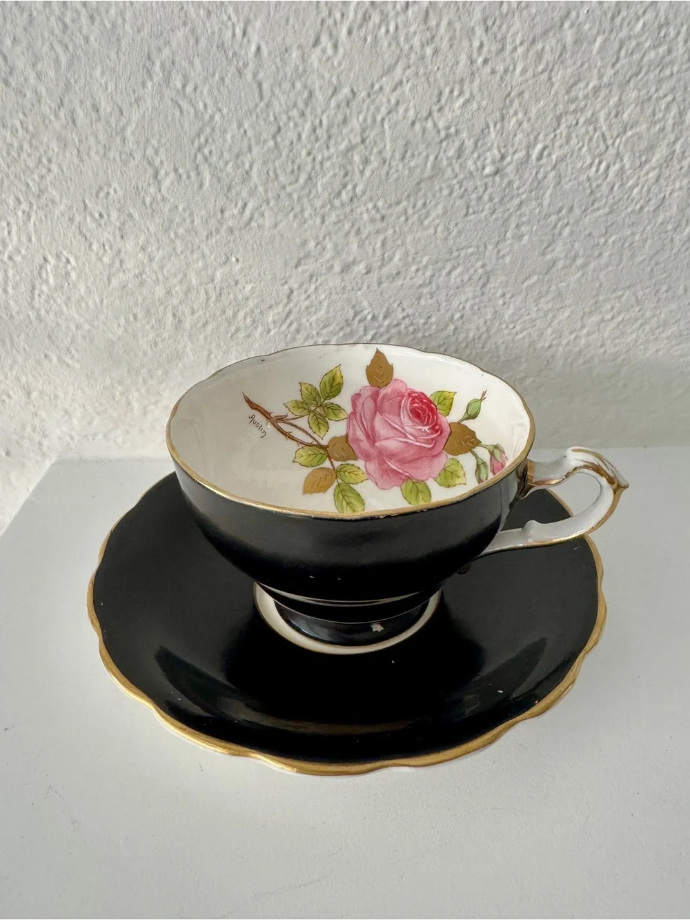Vintage 1950s Adderley Fine Bone China Pink Rose Teacup Set Made in England